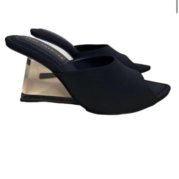 Good American Womens Size 8.5 Clear Wedge Sandals Neoprene Black Lucite - Picture 2 of 10